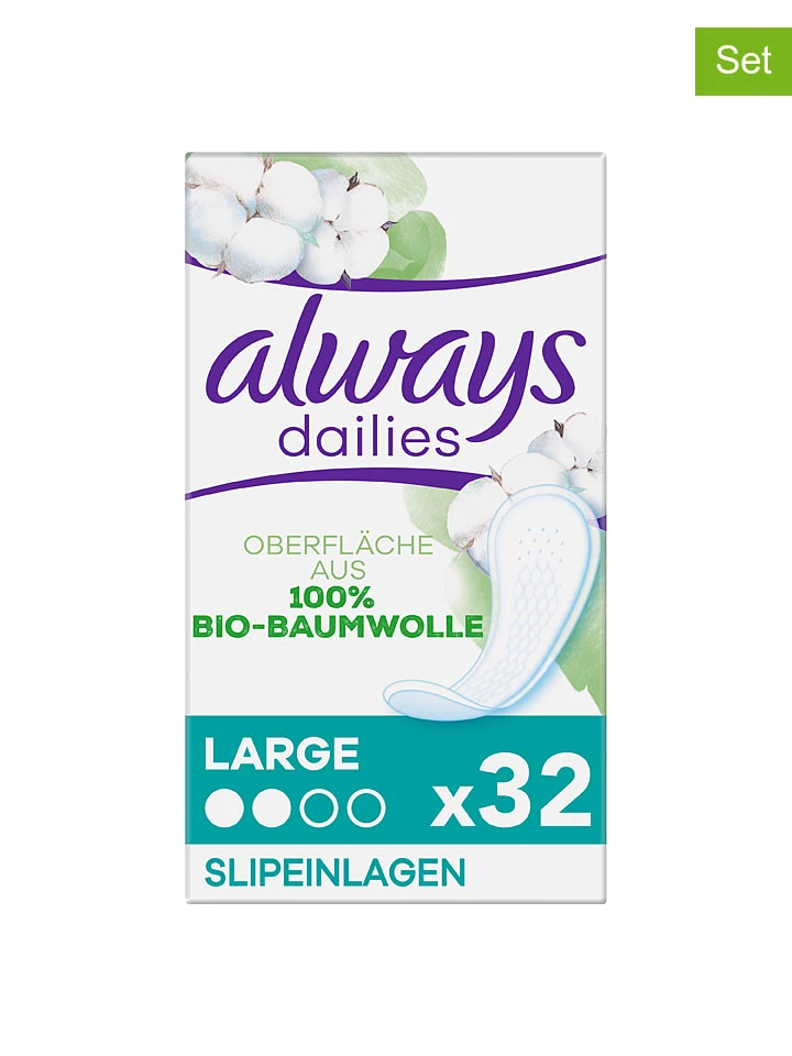 Always® 2er-Set: Slipeinlagen "Cotton Protection - Large", Je 32 Stück 1 Always® 2er-Set: Slipeinlagen "Cotton Protection - Large", Je 32 Stück