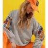 Sweatshirt In Grau/ Orange/ Blau
