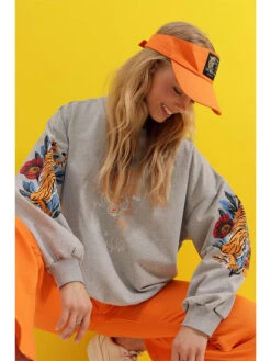 Sweatshirt In Grau/ Orange/ Blau
