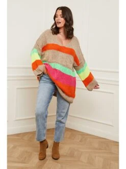 Pullover In Taupe/ Bunt -Modebe Kleidungs Geschäft curvy lady pullover in taupe bunt 4