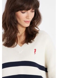 Derbe Pullover In Weiß/ Dunkelblau -Modebe Kleidungs Geschäft derbe pullover in weiss dunkelblau 4