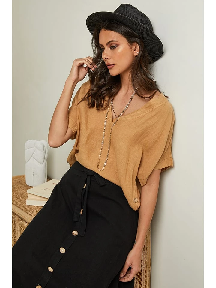 Leinen-Bluse "Gwena" In Camel 2 Leinen-Bluse "Gwena" In Camel – Bild 2