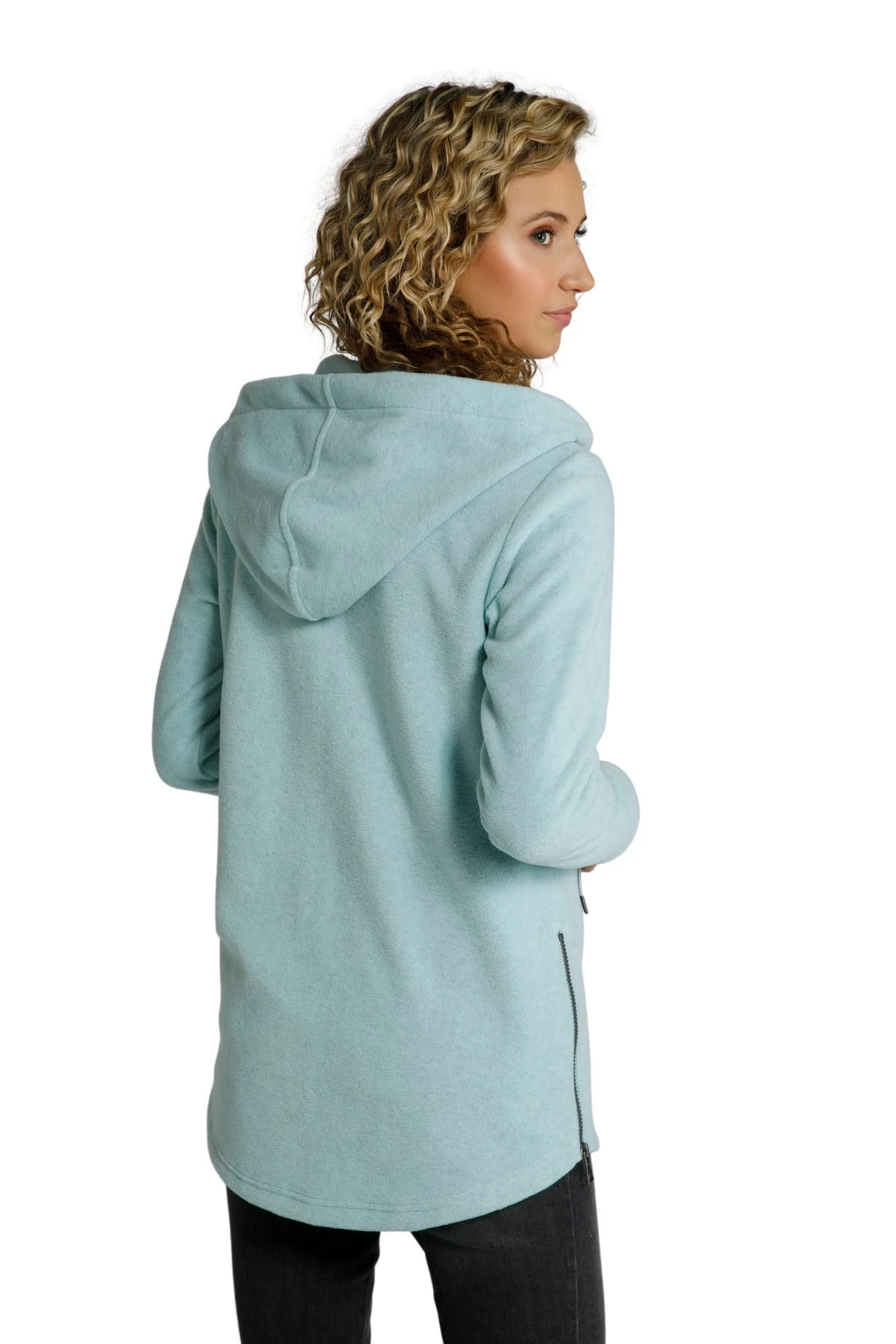 Long-Fleecejacke Kapuze Langarm Seitliche Saum Zipper In Grün 2 Long-Fleecejacke Kapuze Langarm Seitliche Saum Zipper In Grün – Bild 2