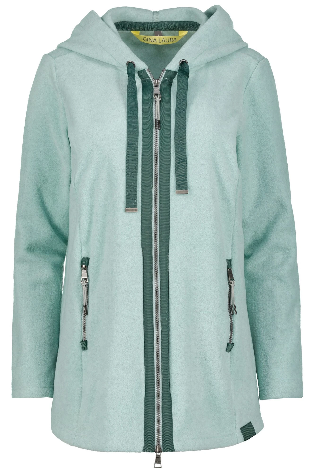 Long-Fleecejacke Kapuze Langarm Seitliche Saum Zipper In Grün 3 Long-Fleecejacke Kapuze Langarm Seitliche Saum Zipper In Grün – Bild 3