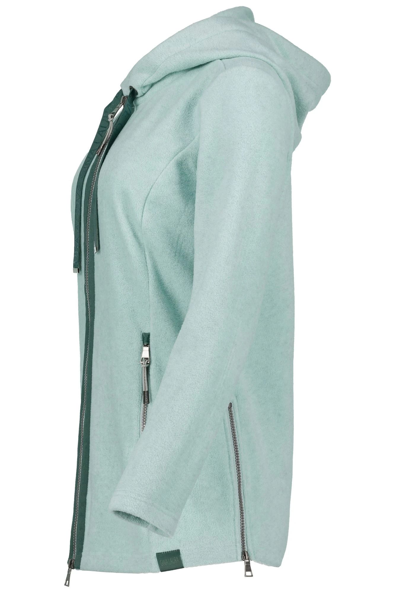 Long-Fleecejacke Kapuze Langarm Seitliche Saum Zipper In Grün 5 Long-Fleecejacke Kapuze Langarm Seitliche Saum Zipper In Grün – Bild 5