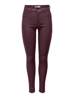 JACQUELINE DE YONG Skinny Jeans Leder Optik High Waist Stretch Coated Denim Pants In Weinrot