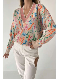 Pullover In Beige/ Bunt