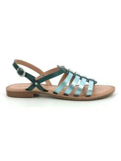 Kickers Leder-Sandalen "Etnonyme" In Dunkelgrün/ Hellblau