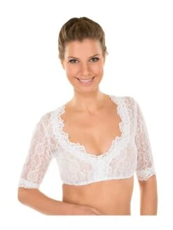 Dirndlbluse CASSANDRA Halbarm Weiss Spitze