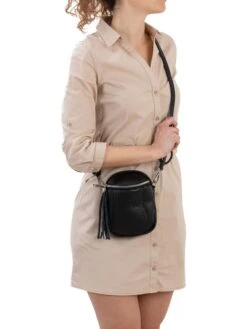 Leder-Umhängetasche In Schwarz - (B)15 X (H)20 X (T)4 Cm -Modebe Kleidungs Geschäft lia biassoni leder umhangetasche in schwarz b 15 x h 20 x t 4 cm 2