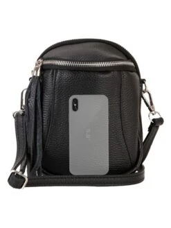 Leder-Umhängetasche In Schwarz - (B)15 X (H)20 X (T)4 Cm -Modebe Kleidungs Geschäft lia biassoni leder umhangetasche in schwarz b 15 x h 20 x t 4 cm 5