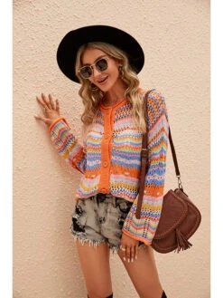 Cardigan In Orange/ Bunt -Modebe Kleidungs Geschäft lilu lilu cardigan in orange bunt 2