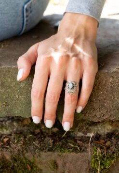 925er Silber - Ringe Mit Mondstein -Modebe Kleidungs Geschäft mantraroma 925er silber ringe mit mondstein 2