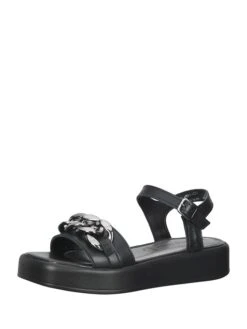 Marco Tozzi Leder-Sandalen In Sliber/ Schwarz