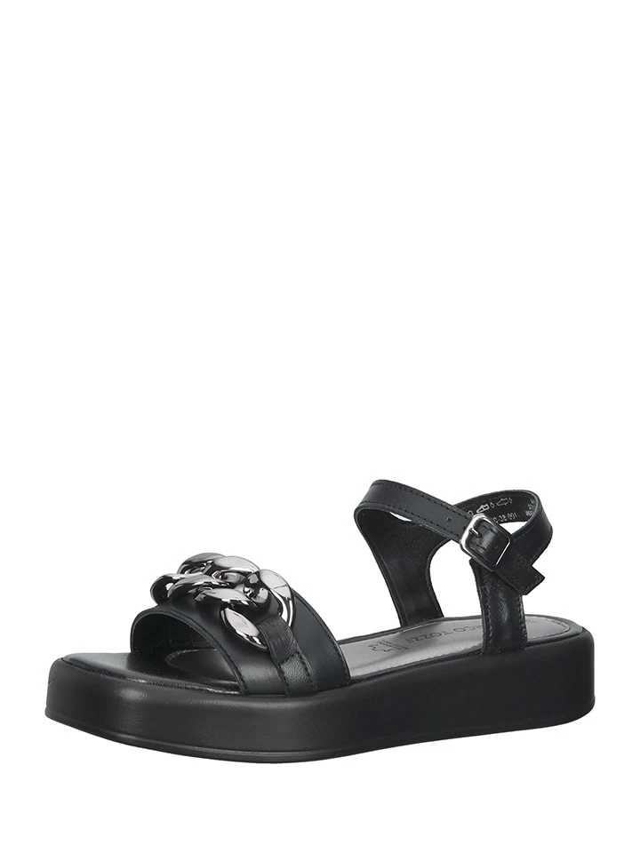 Marco Tozzi Leder-Sandalen In Sliber/ Schwarz 1 Marco Tozzi Leder-Sandalen In Sliber/ Schwarz