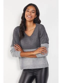 Pullover In Grau/ Antrazit -Modebe Kleidungs Geschäft milan kiss pullover in grau antrazit 1