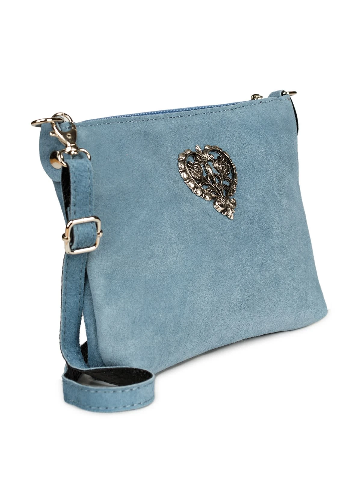 Wildleder Trachtentasche TA30540 Metallherz, Graublau 2 Wildleder Trachtentasche TA30540 Metallherz, Graublau – Bild 2