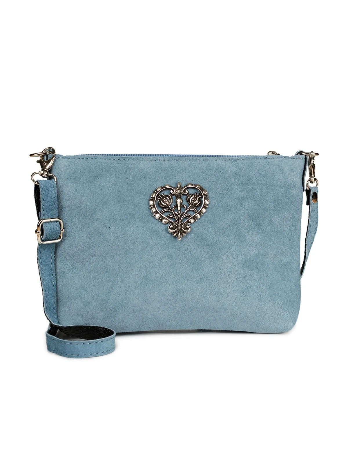 Wildleder Trachtentasche TA30540 Metallherz, Graublau 1 Wildleder Trachtentasche TA30540 Metallherz, Graublau