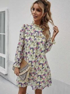 Kleid In Gelb/ Lila 5 Kleid In Gelb/ Lila -Modebe Kleidungs Geschäft tina kleid in gelb lila 2